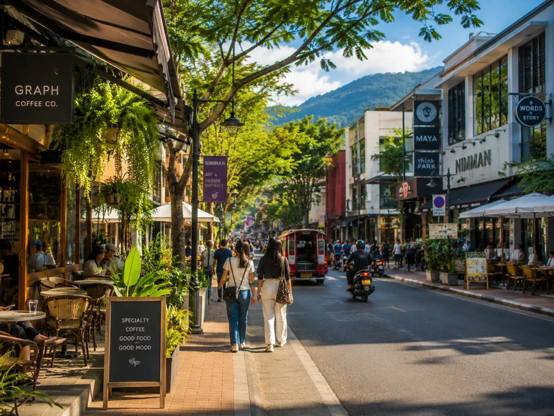 Cafés y ambiente moderno en Nimman, una de las zonas más populares de Chiang Mai