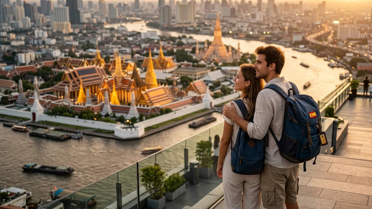 Viajar a Tailandia desde España: Bangkok al atardecer junto al río Chao Phraya